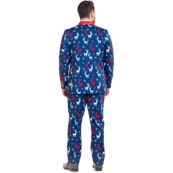 Men's Ugly Christmas Blue Sweater Inspired Holiday Suit Jacket Blazer Xmas Party - Picture 5 of 7